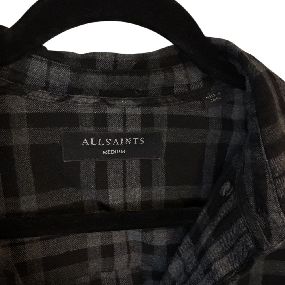 AllSaints Black & Gray Plaid Button-Up Shirt Men's M - Picture 3 of 5